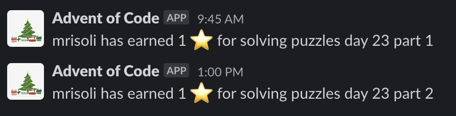 Screenshot of Slack with advent of code message
